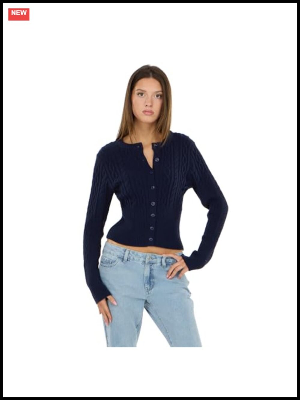 Cable Knit Fitted Cardigan Long Sleeve Button Front Sweater
